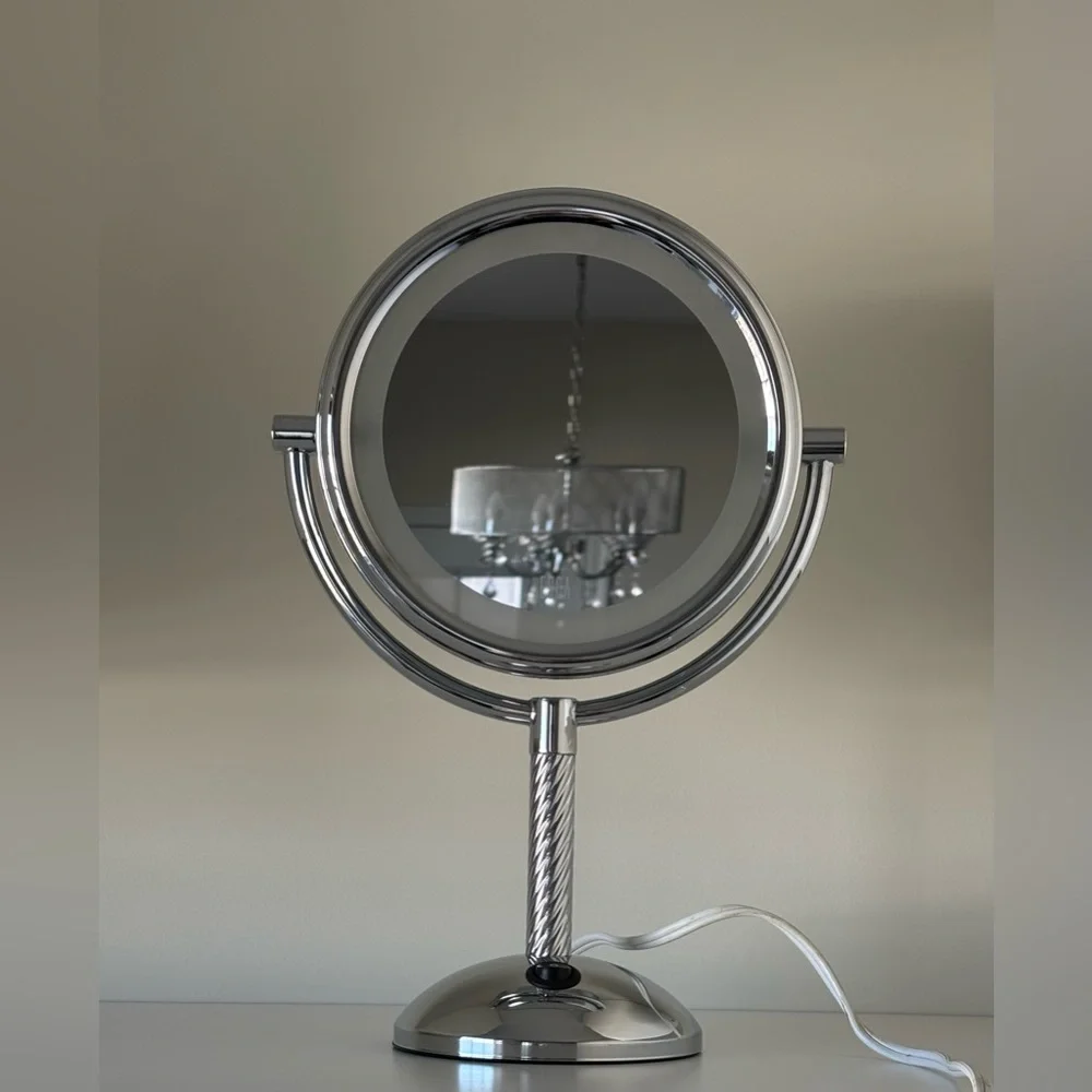 Elegant Silver Vanity Mirror, Lighted Makeup Mirror, 1X/5X Magnifying Mirror